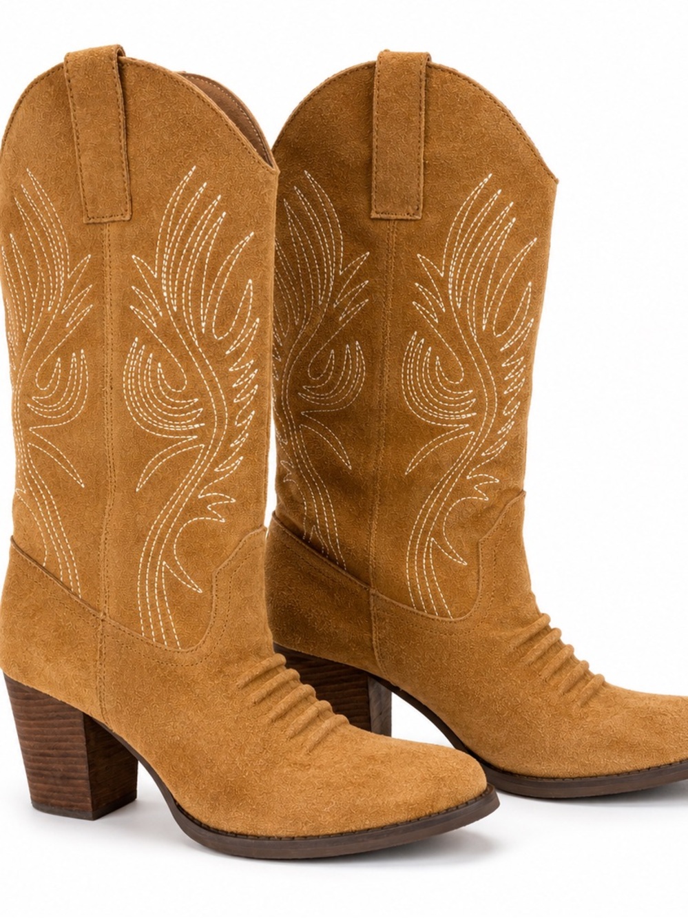 Very Volatile Classic Western Suede Cowboy Boots - Camel